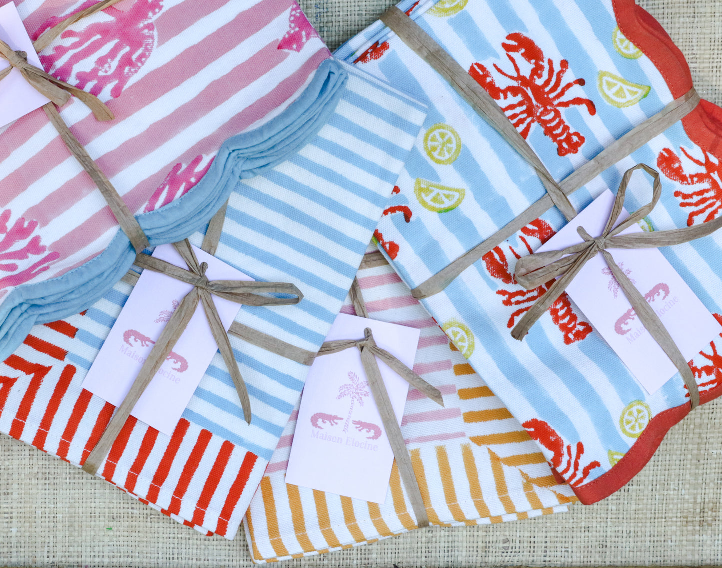 Coral Striped Scalloped Placemats (set of 4)