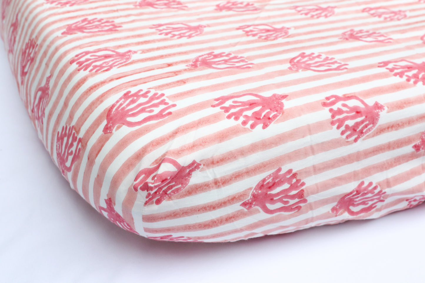 Coral Stripe Organic Crib Fitted Sheet