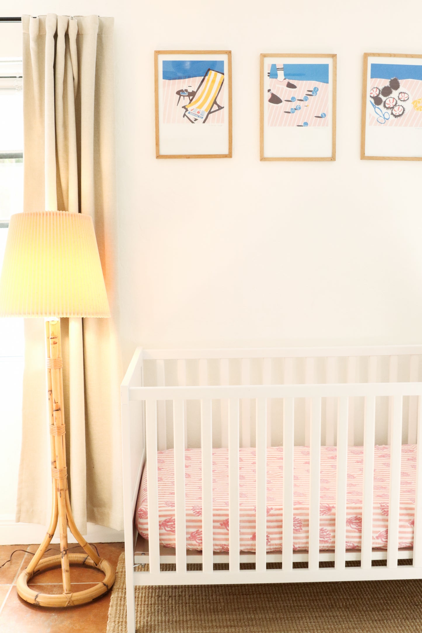 Coral Stripe Organic Crib Fitted Sheet