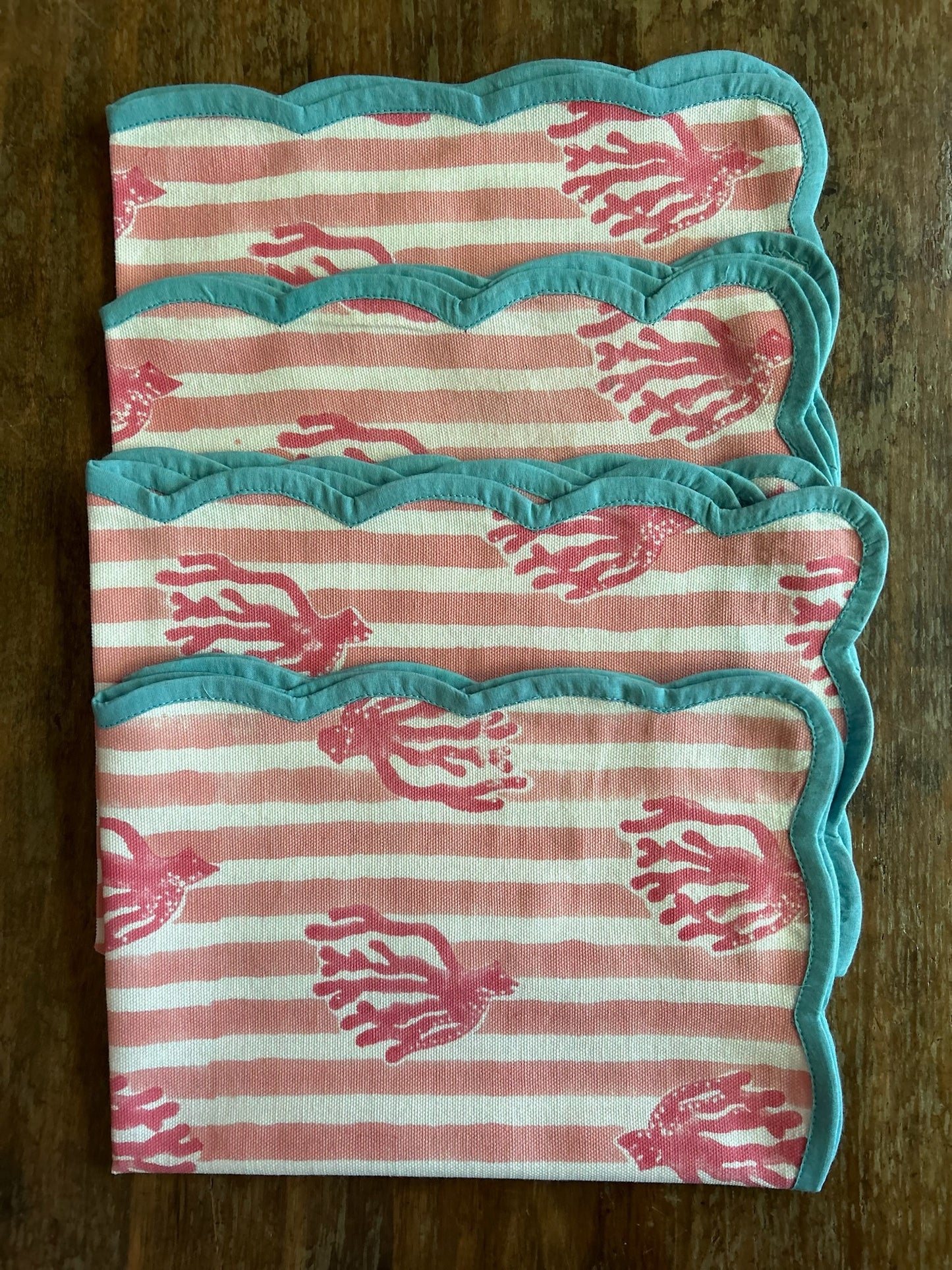 Coral Striped Scalloped Placemats (set of 4)